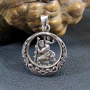 Solid 925 Sterling Silver Saint Christopher Protection Religious Medal Pendant